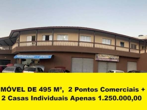 Prédio de 495 m²com 2 pontos comerciais + 2 casas de 3 dormitórios