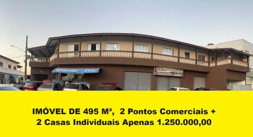 Prédio de 495 m²com 2 pontos comerciais + 2 casas de 3 dormitórios